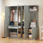 4 Doors Wardrobe Mirror Armoire Closet Storage Cabinet  Drawer  Open Shelves