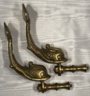 Pair Antique Curtain Rod Victorian Brass Chinese Koi Fish Hand Towel Bar