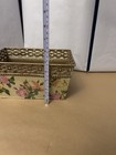 Vtg Gold Tin Rectangle Gold Color With Flowers