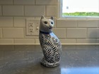 Indra Ceramic Porcelain Cat Hand Painted Figurine Blue   White Vintage   Nice