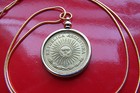Argentinian Golden Bronze Sun Coin Bezel On A 24    18k Gold Filled Snake Chain