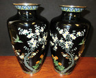 Antique Mirror Pair Japanese Cloisonne Vases Cherry Blossoms Birds