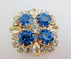 Amazing Czech Vintage Style Glass Rhinestone Button     Crystal   Blue