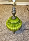 Beautiful Vintage Green Hollywood Regency   Mcm Glass   Brass 2-way Table Lamp