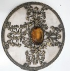 Vintage Gold Tone Ornate Floral Wreath Hand Mirror Vanity