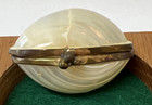 Vintage Small White Iridescent Shell Jewelry Locket Trinket Pill Box