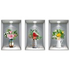 3 Pcs 3d Flowers Vase Vinyl Stickers Living Room Wall Decals Home Decor 40x60cm 