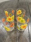 Vtg Set Of 4 Libbey Flower Power  sticker  Juice Glasses Mid Century Modern Mcm