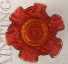 Fenton Orange Red Glass Hobnail Ruffle Tea Light Votive Candle 3  Holder