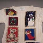 Girls Christmas Sweater Sz Medium M Hand Knit  Snowman Teddy Bear Casual Corner