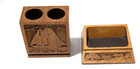Vintage Walnut Lasercraft Pen Pencil Ship Design   Business Card Scenic Holders