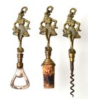 English Brass Dancing Lady Bar Set With Stand Corkscrew  Bottle Stopper   Opener