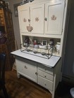 Antique White Hoosier Cabinet Raised Panel Doors Drawers Painted Wood Kitchen