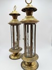 Pair Vintage European Style Brass Candle Lanterns 14 5    Etched Glass Gothic