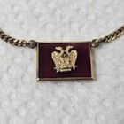 Vtg Red Enamel Masonic Tie Bar Clip With Chain 32 1 20 12k G f  Gold Filled 