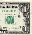 2017  1 One Dollar Star Note Serial   L01808924  3 2m Run - Two Pair  00 88 