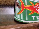 Old Vintage Sea Glory Porcelain Sign Tuna Fish Factory Diecut Fisherman Food