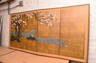 Japanese Vtg 4 Panel Folding Screen Asian Byobu Painted Chinese 71x36 Antique