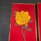 Vintage Pair Yellow Rose Painted Fabric Wall Art Red 20 X 9 5 Retro Floral Decor