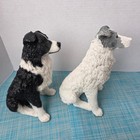 Vintage Living Stone Border Collie Dog Figurines Set 1984 1988 Black Grey White
