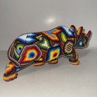 Huichol Beaded Rhino Sculpture     Handcrafted Mexican Folk Art     11 5    Long