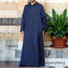 Mens Long Sleeve Thobe Kaftan Hooded Robe Muslim Saudi Islamic