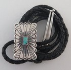 Rectangular Sterling Silver   Turquoise Radiant Stamped Southwestern Bolo Tie