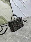 Black Jacquard Canvas Mini Vanity Bag Black Leather Trim Handbag Crossbody Purse