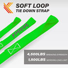 6 Pack 1  X 12  Soft Loop Tie Down Straps 4500lbs -green -for Motorcycle atv   