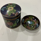Antique Chinese Cloisonn   Enamel Tea Caddy And Saucer Dish Cylinder Jar Trinket
