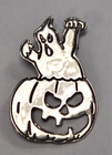 Vintage Sterling Silver Taxco Mexico Halloween Jack-o-lantern Ghost Pin   Brooch