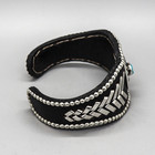 Navajo-black Leather Sterling   Turquoise Cuff Bracelet-frank Armstrong-size L