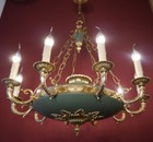 Antique French Empire Chandelier Brass Green Varnish Lamp 10 Light 28 