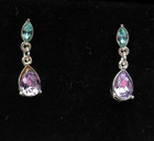 Teardrop Glass Necklace Purple   Blue Earring Set Rhinestone Silver Tone 20  Gv9