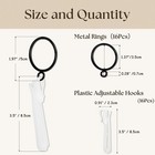 16 Pcs Black Metal Curtain Rings With Eyelet And 16 Pcs Adjustable Plastic Cu   