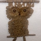 Vtg Boho 70s Handmade Macrame Owl Wall Hanging Jute Driftwood Hippie Rope 31 In