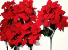 Lot Of 6 Bushes Red Poinsettia 30 Blooms Christmas Holiday Silk Flower Home Yard