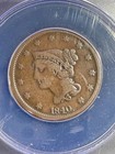 1840 Braided Hair One Cent Large Date Burnished Anacs Vg 8 Details