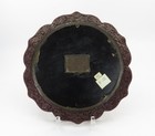 Antique Chinese Qing Cinnabar Foliate Rim Plate W Brass Plate Marked 8 25  Diam