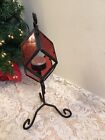 Orange   Red Stained Glass   Metal - Tea Light - Candle Holder - Home Decor