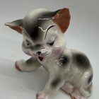 Vintage Porcelain Cat Kitten Figurine Hand Painted Glazed Gray White Pink