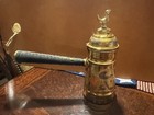 Vintage Middle Eastern Etched Brass Dallah Coffee Pot Crescent Finial Handle