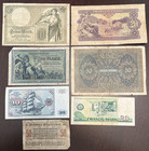 German 5 Mark 10 Mark 20 Mark 50 Mark 50 Pfennig Some Unc 7 Banknotes