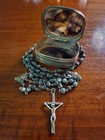 Vintage Regina Sterling Silver Moss Agate Rosary   Antique Moss Agate Snuff Box