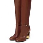 New Women s Buckle Side Zipper High-heeled Round Toe Motorcycle Knee High Boots