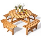 Wooden Picnic Table Set 8-person W  4-bench  Umbrella Hole For Indoor Outdoor