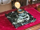 Antique Art Deco French Dark Green Marble Inkwell  Pen Rest C 1850 Exc Cond 