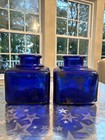 Vintage Antique Cobalt Blue 2oz Square Inkwells  Set Of 2