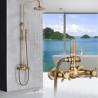 Antique Brass Rainfall Shower Faucet System Set Wall Mount Shower Mixer Fixture