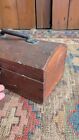 Antique Early Primitive Country Wood Dometop Document Box Leather Handle 10 